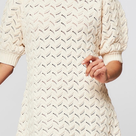 Magali Pascal Bea Short Openwork Cotton Knit Dress. Cream / Ecru. Medium (US 8). - Picture 2 of 6